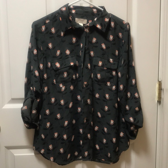 LOFT green blouse with floral pattern - Picture 1 of 2